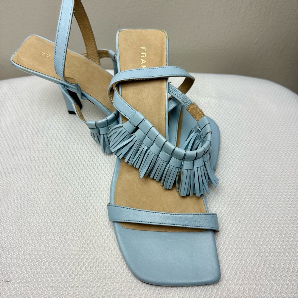 Frame Borrego Leather Tassel Sandal Chambray Blue Sz 37 1/2 Us 7 1/2 - Picture 2 of 9